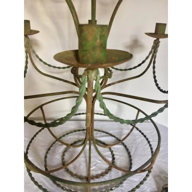 French 1950's Vintage French Wrought Iron 6 Light Hot Air Balloon Candle Chandelier For Sale - Image 3 of 6