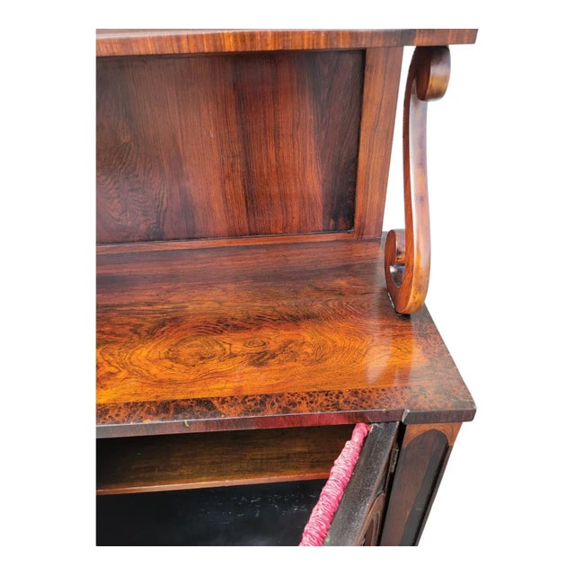 19th C English Regency Rosewood Cabinet Sideboard With Shelves & Brass Grille For Sale - Image 15 of 16
