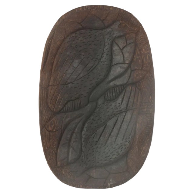 Large Brutalist Wooden Vide Poche in Brown, France, 1970s For Sale