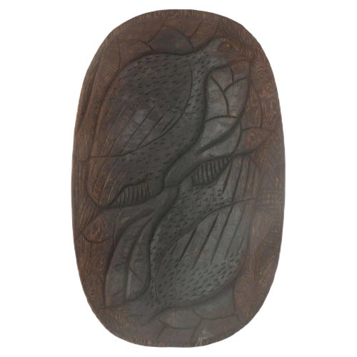 Large Brutalist Wooden Vide Poche in Brown, France, 1970s