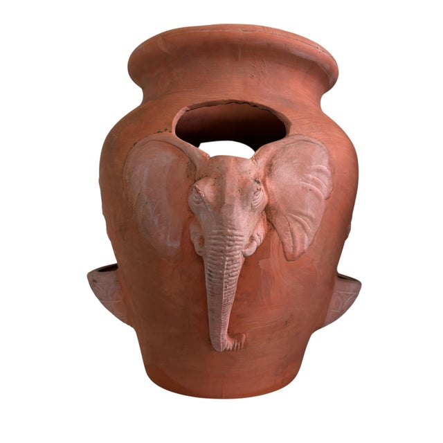 Vintage Terracotta Elephant Motif Strawberry Planter Pots, A Pair For Sale In Chicago - Image 6 of 11