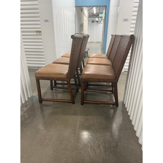 Campaign Henredon Acquisitions Wove Leather Strap Dining Chairs Set of 6 For Sale - Image 3 of 12