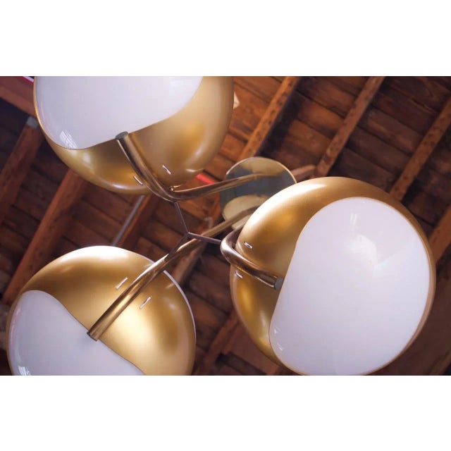 Lamperti Associates Large Italian Modern Brass and Milk Glass Chandelier by Lamperti For Sale - Image 4 of 12