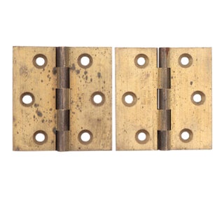 Pair of Vintage 2 X 2 In. Brushed Brass Butt Cabinet Hinges For Sale