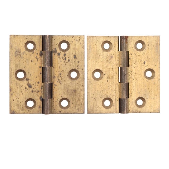 Pair of Vintage 2 X 2 In. Brushed Brass Butt Cabinet Hinges For Sale