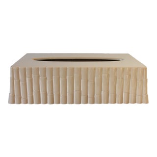 Vintage Beige Faux Bamboo Resin Tissue Box Cover For Sale