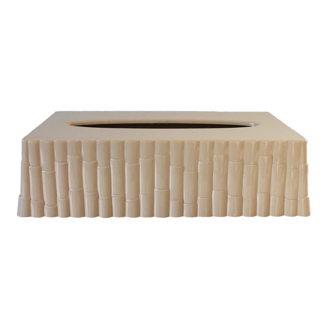 Vintage Beige Faux Bamboo Resin Tissue Box Cover For Sale