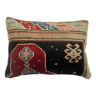 Whimsical Antique Wool Turkish Rug Khotan Inspired Lumbar Size Pillow For Sale