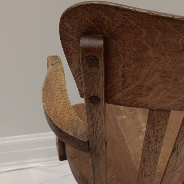 Wood Vintage Mission Style Arts & Crafts Quarter Sawn Oak Armchair For Sale - Image 7 of 16