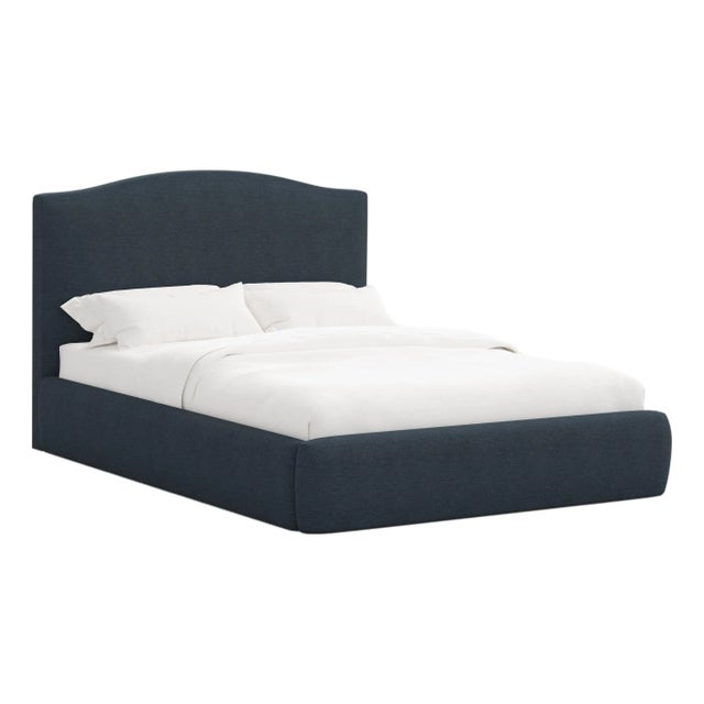 Camille Navy Linen Blend Platform Bed, Full/Double For Sale