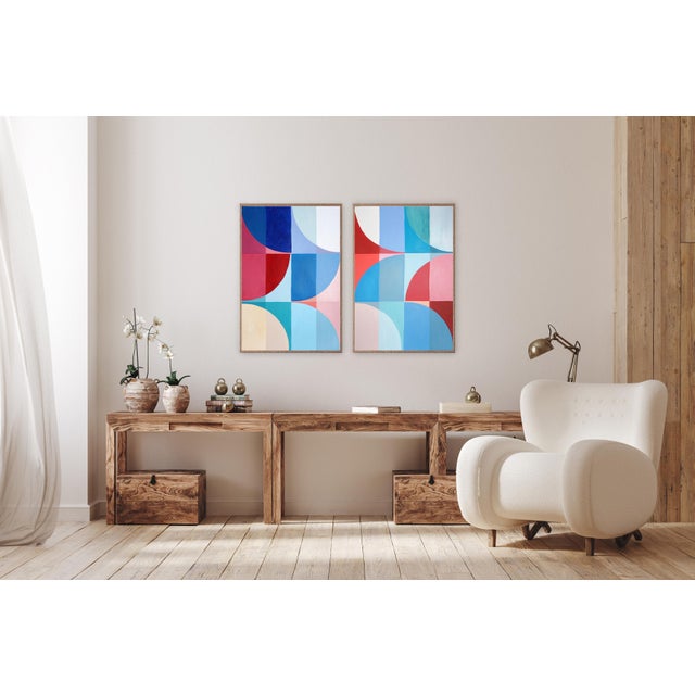 2026, Bauhaus Geometry, Large Diptych, Nautical Day Trip, Acrylic Paint on Watercolor Paper by Natalia Roman For Sale - Image 4 of 9