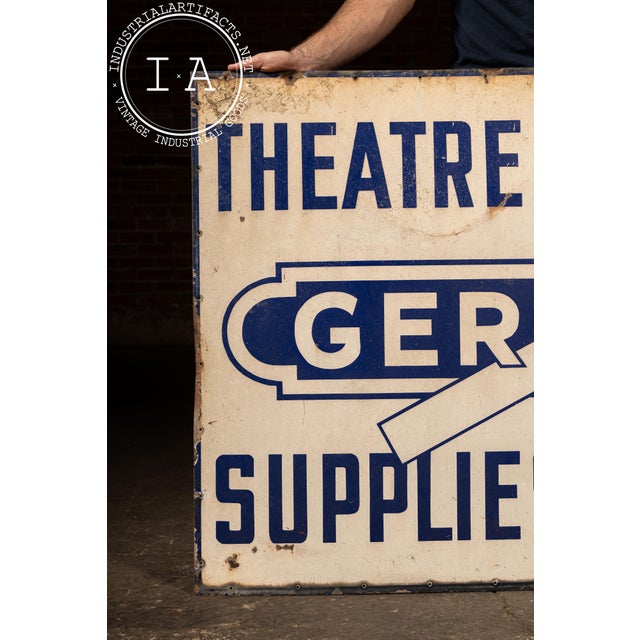 Vintage "Ger-Bar Inc." Theatre Equipment Painted Tin Sign For Sale - Image 4 of 6