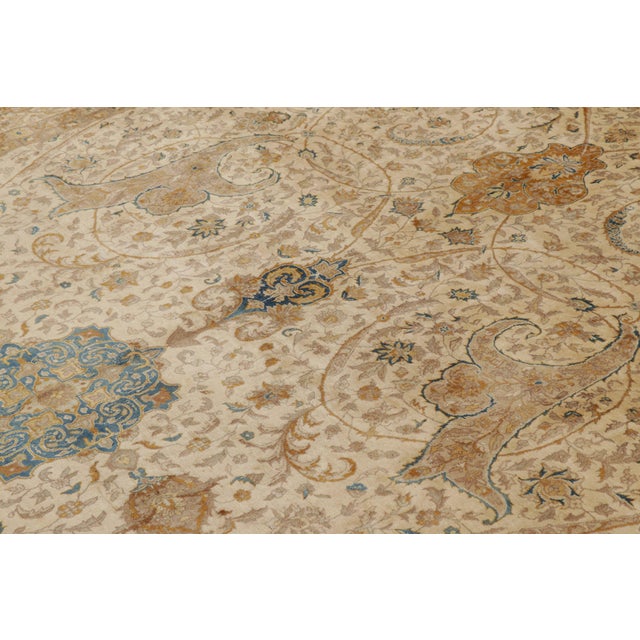 Textile Antique Tabriz Rug in Beige-Brown With Floral Patterns | Rug & Kilim For Sale - Image 7 of 9