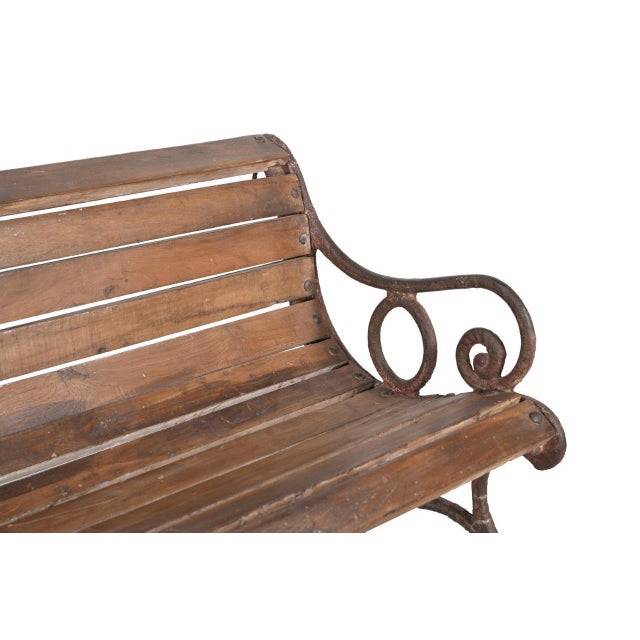This Vintage Anglo-Indian Painted Teakwood and Cast-Iron Garden Bench is a timeless outdoor classic, featuring gracefully...
