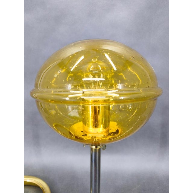 Gold Vintage Space Age Table Lamp in Brass and Glass by Kamenický Šenov, 1970s For Sale - Image 8 of 13