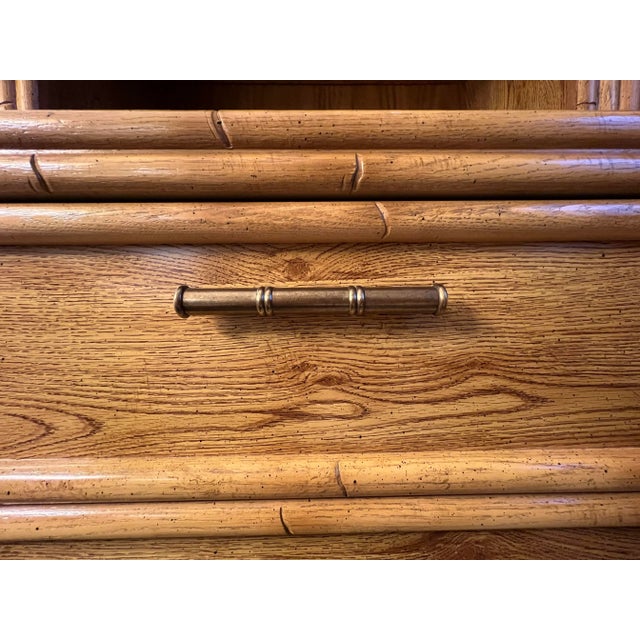 Wood Late 20th Century Lea Industries Chinoiserie Faux Bamboo 6 Piece Modular Corner Desk Cabinet Hutch & Chair Set For Sale - Image 7 of 13