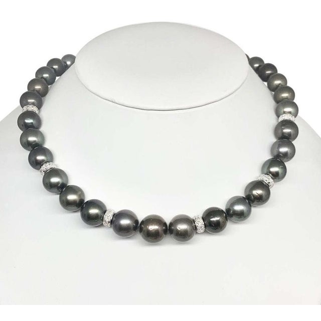 Diamond Tahitian Pearl 18k Gold Necklace Certified For Sale - Image 9 of 10