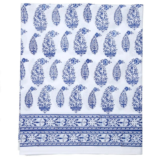 Malabar Multi-Paisley Full Deep Blue Fitted Sheet For Sale - Image 6 of 6