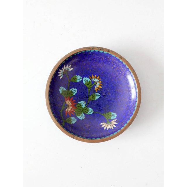 Metal Vintage Chinese Cloisonné Enamel Floral Dish For Sale - Image 7 of 10
