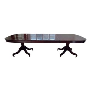 Pristine John Widdicomb Regency Style Burl Walnut Double Pedestal Dining Table For Sale