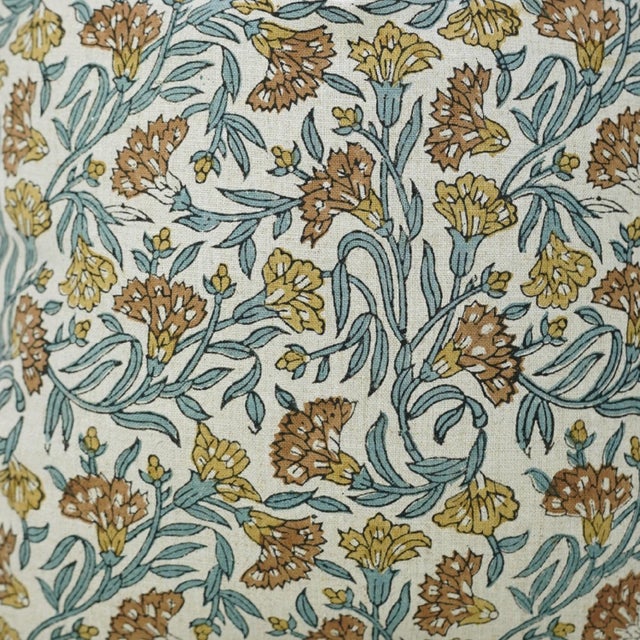 Mustard Fabdivine Handmade Block Print Throw Pillow Cover 16x16 Pure Linen Thorny Steams Cushion Cover For Sale - Image 8 of 9