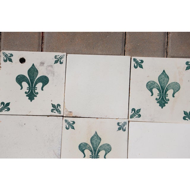Ceramic 1900s Portuguese Fleur-De-Lis & White Large Antique Tiles Set of Twenty For Sale - Image 7 of 18
