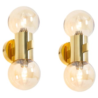 Brass and Smoked Glass Sconces in the style of Sciolari, Germany, 1970s, Set of 2 For Sale