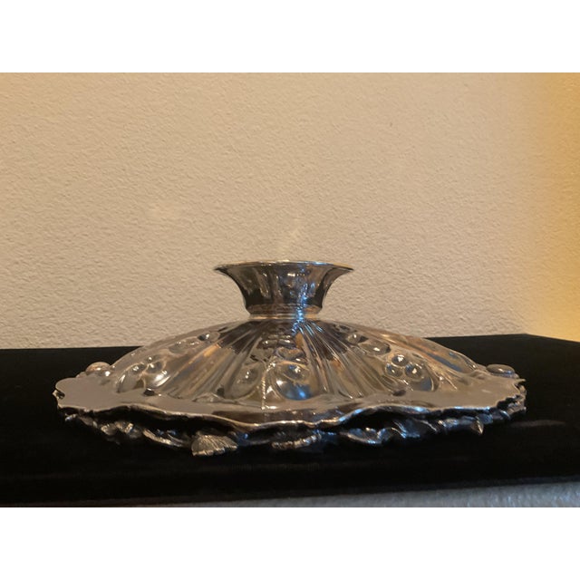 Silver Antique Embossed Art Noavue Motif Fruit Basket With a Foldig Handelon a Pesdestal For Sale - Image 8 of 10