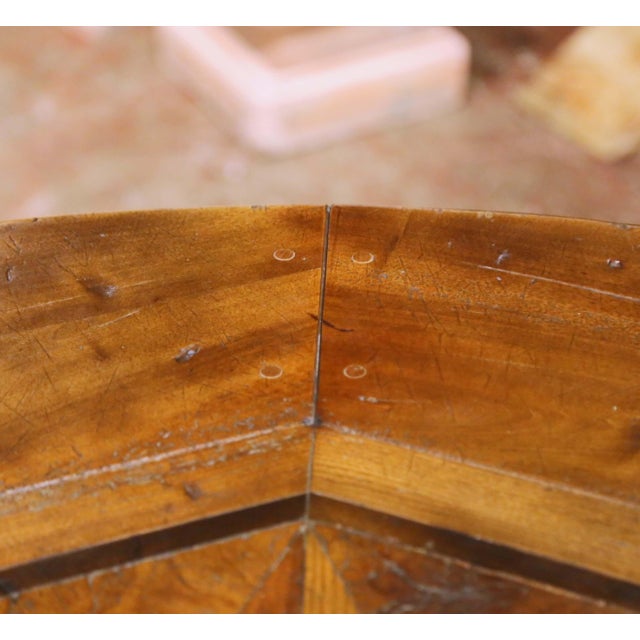 French Louis XIII Inlaid Walnut, Chestnut, Burl, Elm and Oak Round Dining Table For Sale - Image 9 of 9