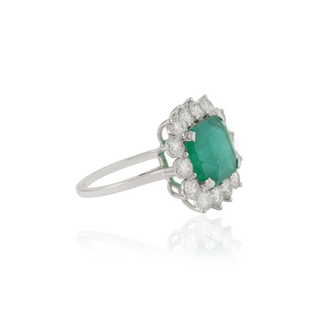 Metal Contemporary Empire Style 4.1ct Big Emerald Diamond 14k White Gold Ring Size 4 For Sale - Image 7 of 18