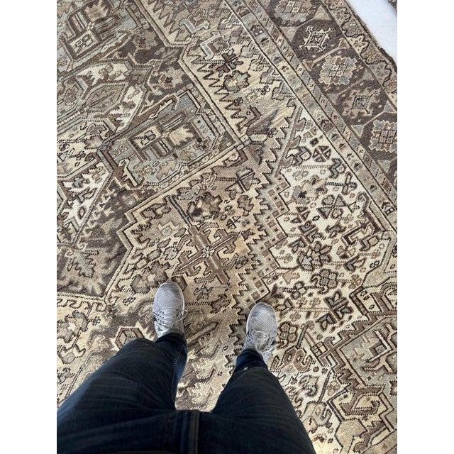 Vintage Heriz Abrash and Earthy Cool Palette Taupe Rug 9.4 x 12.5 For Sale In Milwaukee - Image 6 of 14