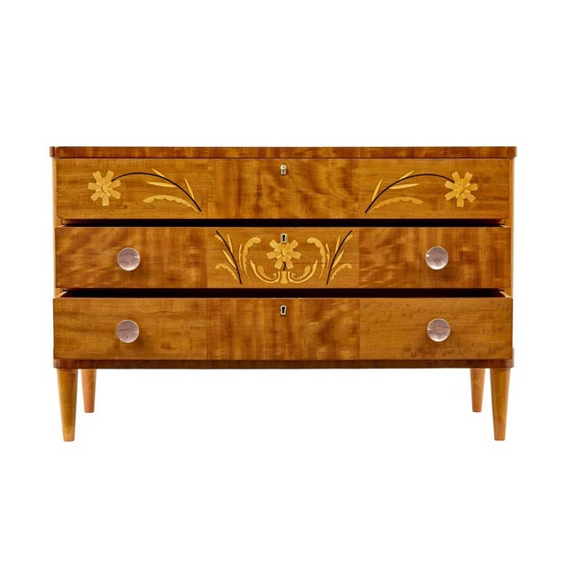 Wood Mid-Century Swedish Birch Inlaid Chest of Drawers, 1950s For Sale - Image 7 of 11