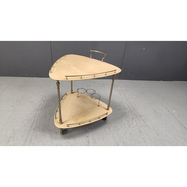 Italian Lacquered Goatskin / Parchment Serving Bar Cart attributed to Aldo Tura, 1960s For Sale - Image 10 of 10