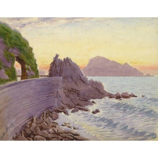 L. Bourlier, Vintage French Watercolor - Edge of the Riviera For Sale