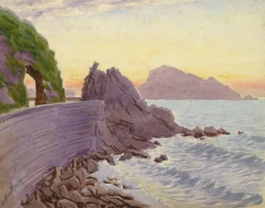 L. Bourlier, Vintage French Watercolor - Edge of the Riviera