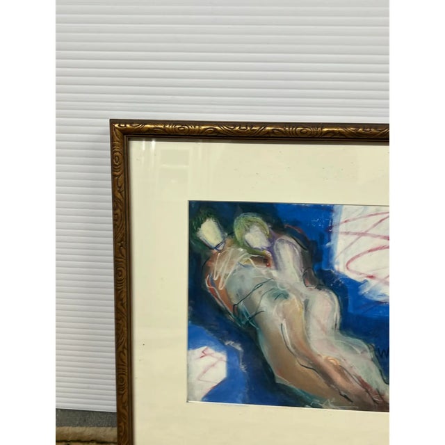 Abstract Expressionism Nancy Willis Lovers in Blue Signed Pastel/Oil on Paper, Circa 1985 For Sale - Image 3 of 11