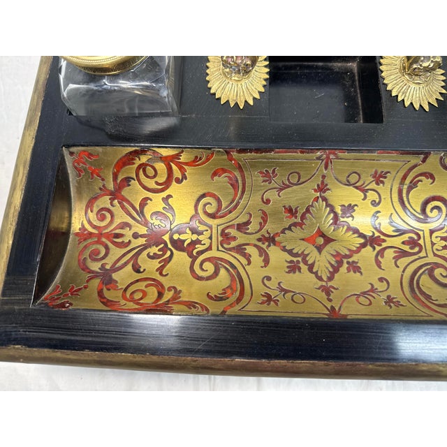 Huge Antique 1800's French Boulle Gilt Bronze Wood Marquetry Dual Inkwell Stand For Sale - Image 13 of 18