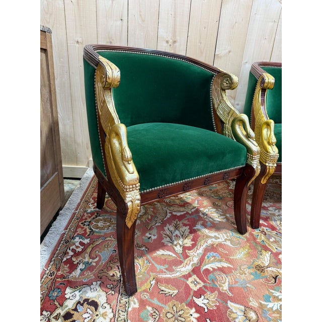 Empire Mahogany Sofa and Armchairs with Gilded Swan Heads, 1950s, Set of 3 For Sale - Image 4 of 9