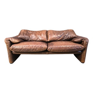 Leather Maralunga Sofa by Vico Magistretti for Cassina, 1970s For Sale