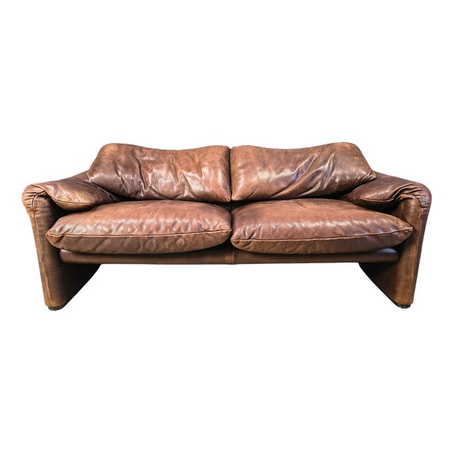 Leather Maralunga Sofa by Vico Magistretti for Cassina, 1970s For Sale
