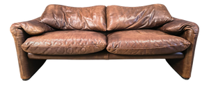 Leather Maralunga Sofa by Vico Magistretti for Cassina, 1970s