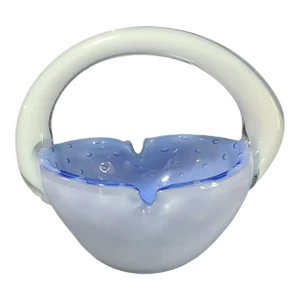 Vintage Attributed Murano Hand Blown Art Glass Controlled Bubble Periwinkle Blue & White Candy Dish Bowl