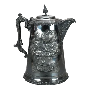 Antique Silver Plated Pitcher with Foliate Engraving, Circa 1890