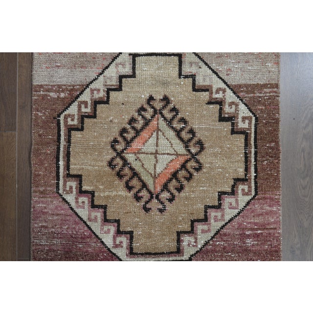 Pink Colorful Pink Brown Red Runner Rug Vintage Turkish Oushak Wool Handmade Runner For Sale - Image 8 of 11