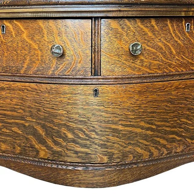1900 - 1909 Antique Tiger Oak 3 Drawer Dresser or Dressing Table With Oval Mirror For Sale - Image 5 of 10