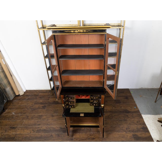 English 19th Century Black and Gold Secretary Bookcase with Chinoiserie Décor For Sale - Image 12 of 12