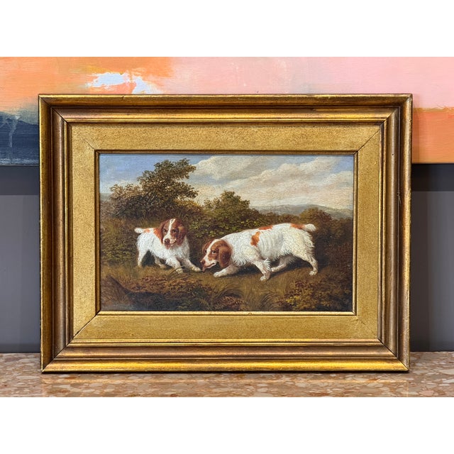 Early 20th Century Late 19th/Early 20th Century Oil on Board Painting of Spaniels For Sale - Image 5 of 6