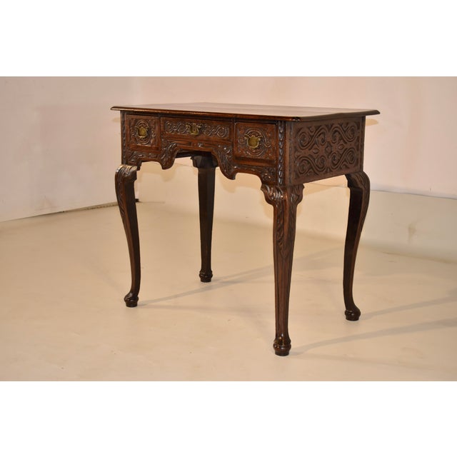 18th Century Early 18th Century English Oak Carved Lowboy For Sale - Image 5 of 12