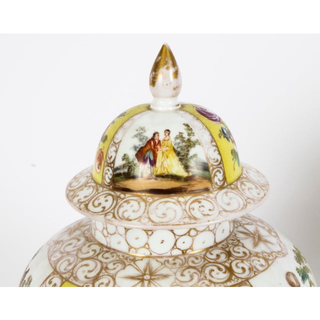 Gold Early 20th Century Dresden Lidded Porcelain Vases & Covers, 1890s, Set of 2 For Sale - Image 8 of 18