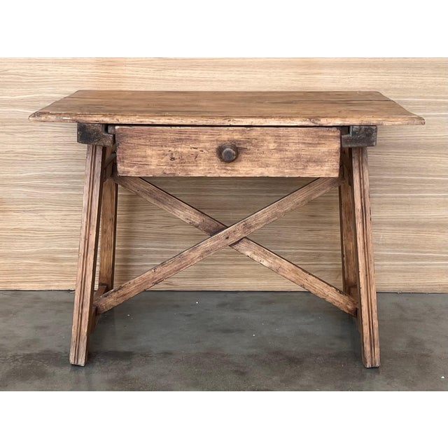 Early 20th Century French Oak Worktable Table with One Drawer, 1920s For Sale - Image 16 of 18